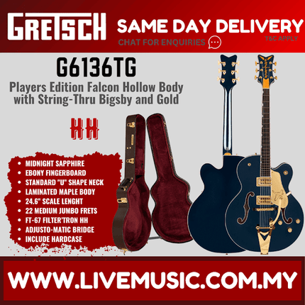 Gretsch G6136TG Players Edition Falcon Hollowbody Electric Guitar w/Bigsby, Midnight Sapphire