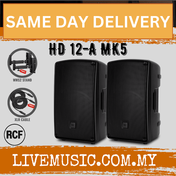 RCF HD 12-A MK5 Active 1400W 2-way 12" Powered Speaker With Speaker Stand And Cable - Each / Pair ( HD12A / HD 12A / MK5 )