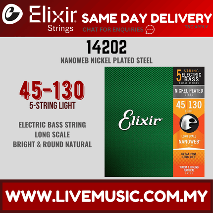 Elixir 14202 Electric Bass Nickel Plated Steel With Nanoweb Coating (45-130)