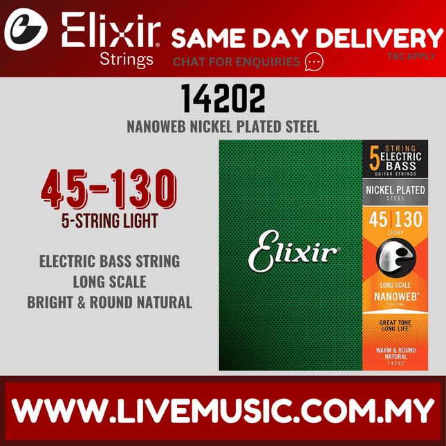 Elixir 14202 Electric Bass Nickel Plated Steel With Nanoweb Coating (45-130)