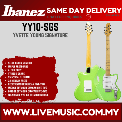 Ibanez YY10-SGS Yvette Young Signature Electric Guitar, Maple FB, Slime Green Sparkle ( YY10 SGS / YY10 SGS )