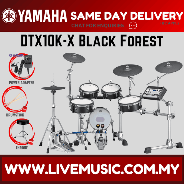 Black electronic drum set with drum throne and multi-pad sound module.
