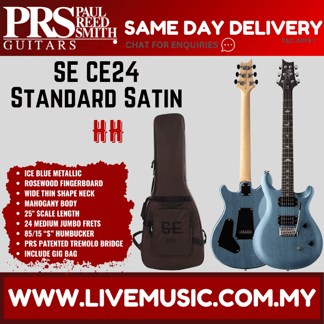 PRS SE CE24 Standard Satin Electric Guitar w/Bag, Ice Blue Metallic / Metallic Gold / Metallic Silver