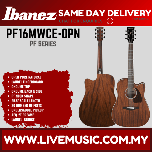 Ibanez PF16MWCE Performance Series Acoustic Electric Guitar - Open Pore Natural/Weathered Black ( PF 16MWCE / PF-16MWCE )