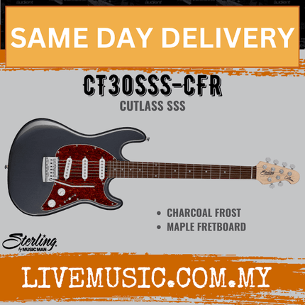 Sterling by Music Man Cutlass CT30SSS Electric Guitar, Maple Fretboard - Charcoal Frost (CT30 SSS/CT30-SSS)