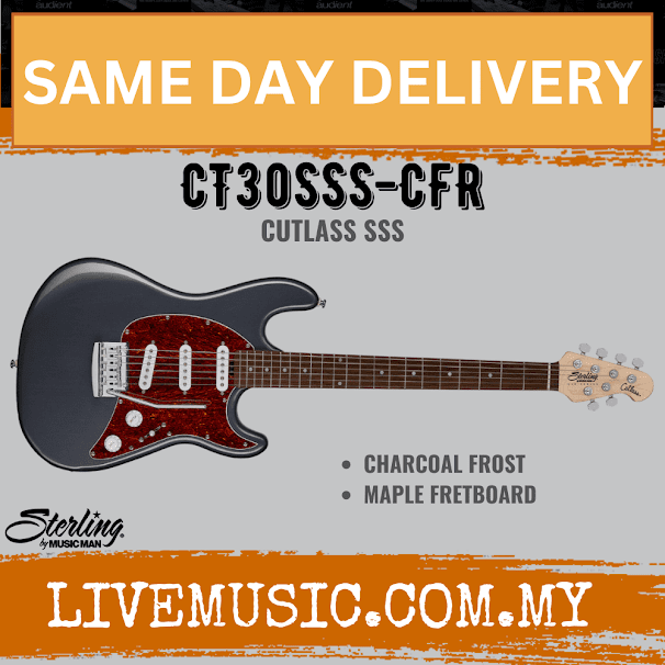 Sterling by Music Man Cutlass CT30SSS Electric Guitar, Maple Fretboard - Charcoal Frost (CT30 SSS/CT30-SSS)