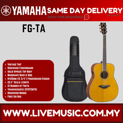 Yamaha FG-TA TransAcoustic Dreadnought Acoustic-Electric Guitar - Vintage Tint ( FGTA / FG-TA )