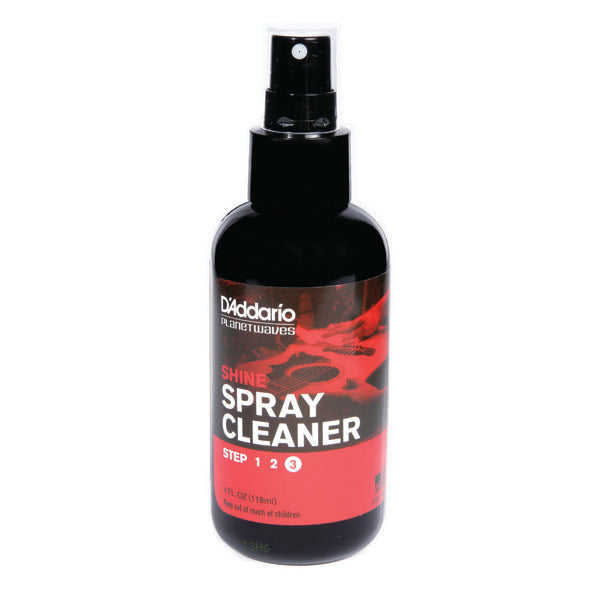 Planet Waves Shine spray cleaner bottle with pump sprayer, black and red label