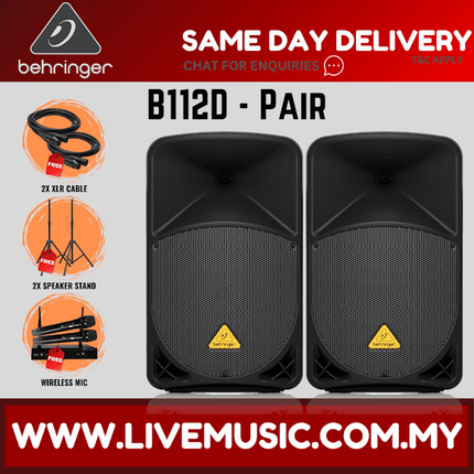 Behringer Eurolive B112D 1000-Watt 12" Powered Speaker w/Wireless Mic, Speaker Stand & Cable - Each/Pair (B-112D B 112D)