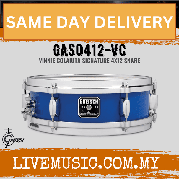 Gretsch GAS0412-VC 4x12inch USA Signature Series Vinnie Colaiuita Signature Snare Drum, Cobalt Blue