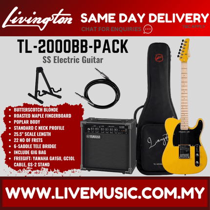 Livingston TL-2000 Telecaster SS Electric Guitar w/GA15II Amplifier, Roasted Maple Fretboard - ( TL2000 TL 2000 )