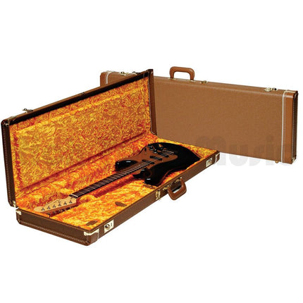 Fender Deluxe Strat/Tele Guitar Case, Brown with Gold Plush Interior