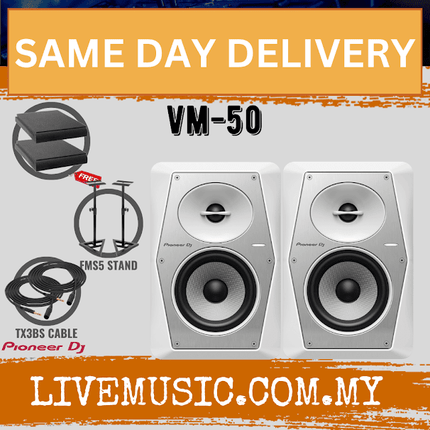 Pioneer DJ VM-50 2-Way Active Studio Monitor With Monitor Stand And able - Pair - White ( VM50 / VM 50 )