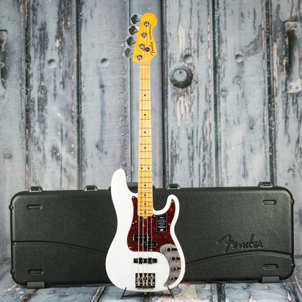 Fender American Ultra Precision Bass Guitar, Maple Fretboard with Case - Arctic Pearl
