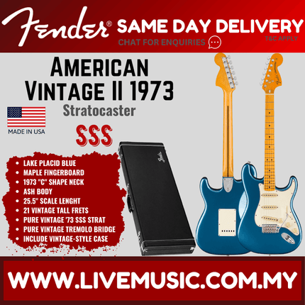Fender American Vintage II 73 Stratocaster Electric Guitar, Maple FB, Lake Placid Blue