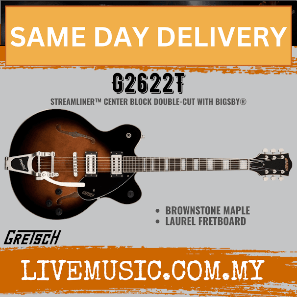 Gretsch G2622T Streamliner Center Block Double-Cut Electric Guitar w/Bigsby, Brownstone Maple