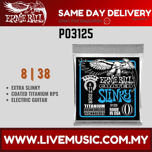 Ernie Ball 3125 Extra Slinky Coated Titanium Rps Electric Guitar Strings, 8-38 Gauge