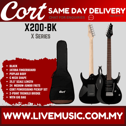 Cort X200 Electric Guitar w/ Gig Bag, Jatoba Fingerboard - Black