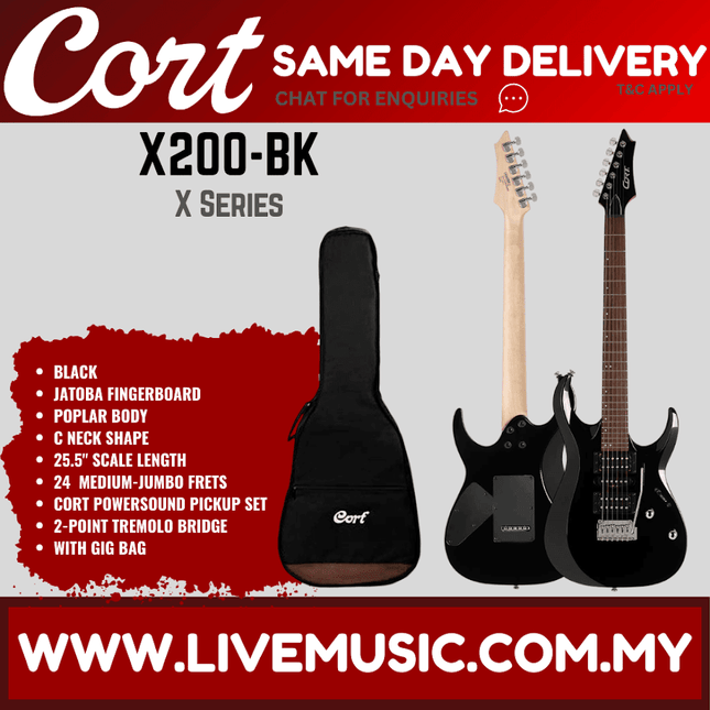 Cort X200 Electric Guitar w/ Gig Bag, Jatoba Fingerboard - Black
