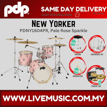 PDP New Yorker 4-piece Shell Pack With Cymbals Set - Pale Rose Sparkle ( PDNY1604PR / PDNY1604 )