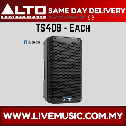 Alto TS408 2000W 8" Powered Speaker w/UG-88HH Wireless Mic, Speaker Stand and Cable - Each / Pair ( TS 408 TS-408 )