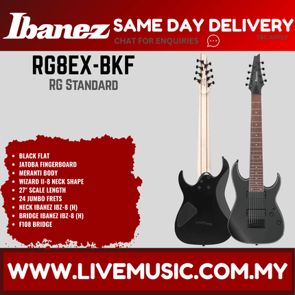 Ibanez RG Standard RG8EX 8-String Electric Guitar - Black Flat (RG8EX BKF/RG8EXBKF)
