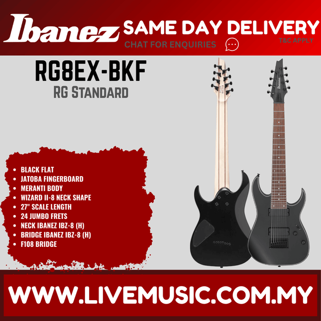 Ibanez RG Standard RG8EX 8-String Electric Guitar - Black Flat (RG8EX BKF/RG8EXBKF)