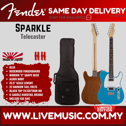 Fender Japan Ltd Ed Sparkle Telecaster Electric Guitar, RW FB, Blue / Black / Silver