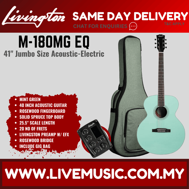 Livingston M-180 EQ 40" Jumbo Body Solid Top Acoustic-Electric Guitar, Rosewood FB ( M 180 M180 )