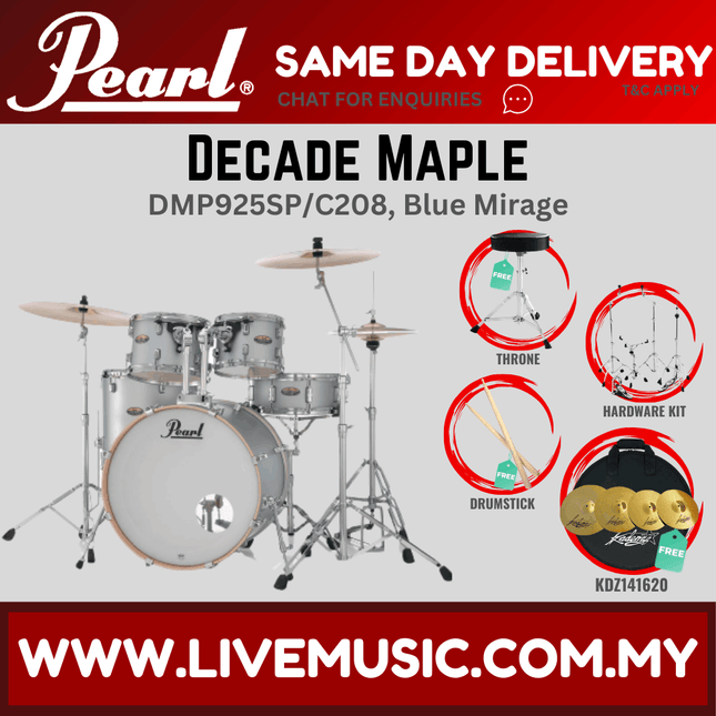 Pearl Decade Maple DMP925SP/C 5-Piece Drum Set with KDZ141620 Cymbals Set and Hardware