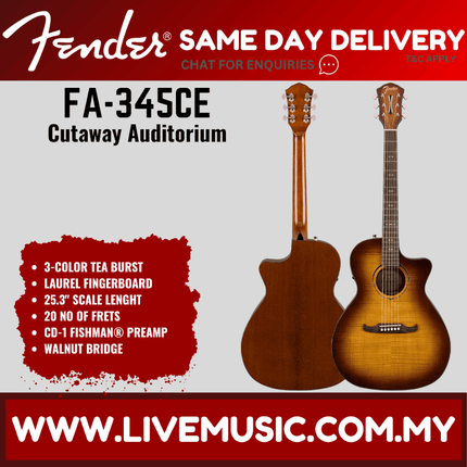Fender FA-345CE Auditorium Acoustic-Electric Guitar - Tea Burst (FA345CE/FA 345CE)