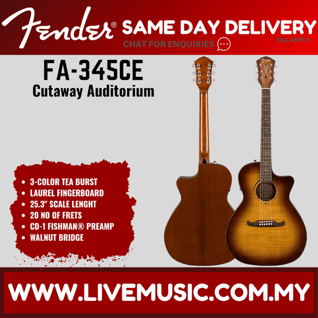Fender FA-345CE Auditorium Acoustic-Electric Guitar - Tea Burst (FA345CE/FA 345CE)