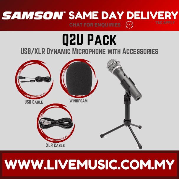 Samson Q2U Recording and Podcasting Pack USB/XLR Dynamic Microphone with Accessories (Q 2 U/Q-2-U)