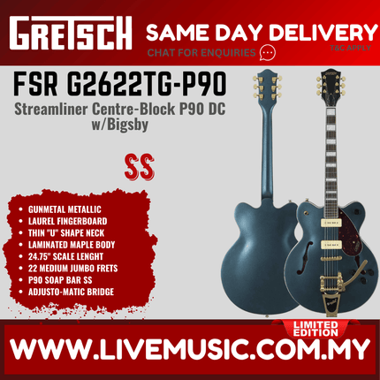 Gunmetal metallic Gretsch Streamliner guitar with Bigsby and laurel fingerboard