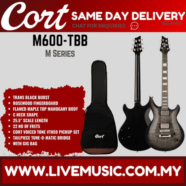 Cort M600-TBB Electric Guitar w/ Gig Bag, Rosewood Fingerboard - Trans Black Burst ( M600TBB / M600 )