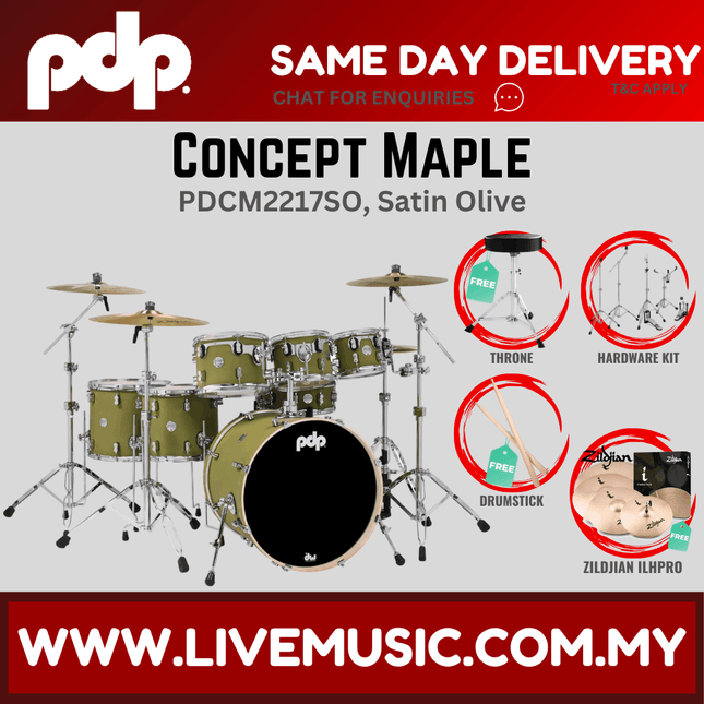 PDP by DW CM7 Concept Maple Shell Pack - 7-piece with Zildjian ILHPRO Cymbals - (PDCM2217)
