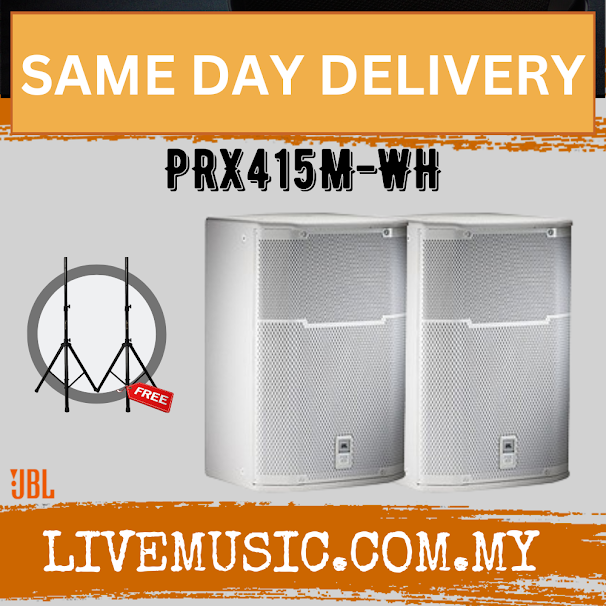 JBL PRX415M 1200W 15 inch Passive Speaker With Speaker Stand - White - Each / Pair ( PRX-415M / PRX 415M )