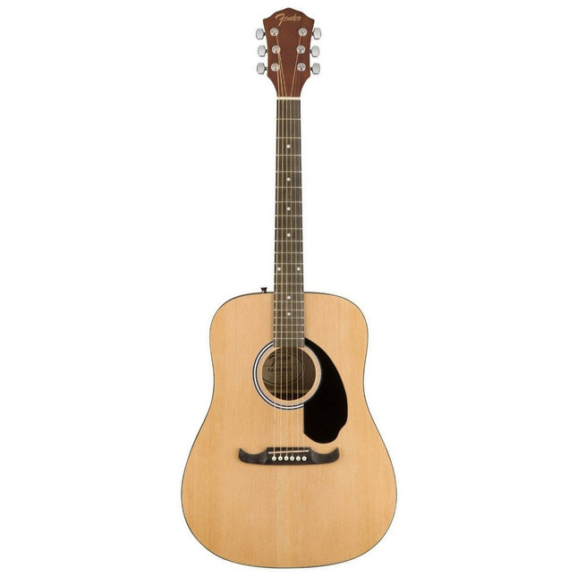 Fender dreadnought acoustic guitar, natural wood body and dark pickguard
