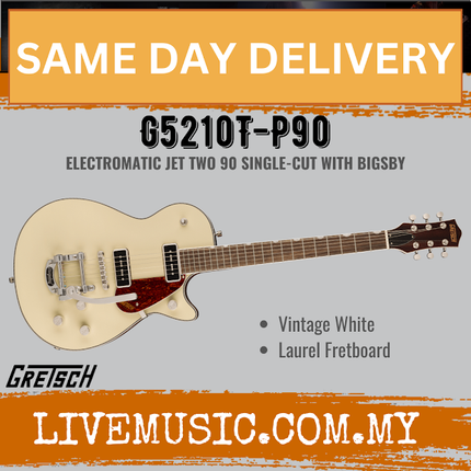 Gretsch G5210T-P90 Electromatic Jet Two 90 Electric Guitar, Laurel FB, Vintage White