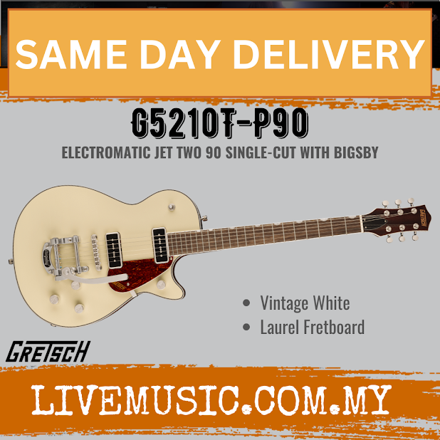 Gretsch G5210T-P90 Electromatic Jet Two 90 Electric Guitar, Laurel FB, Vintage White