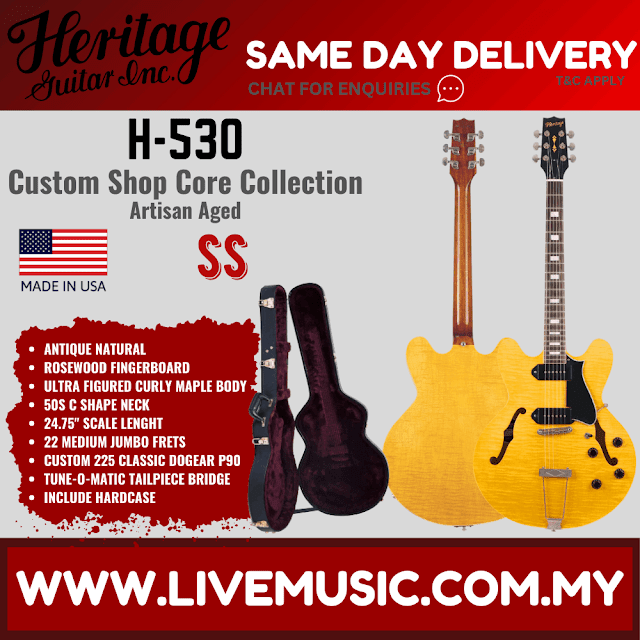 Heritage Custom Shop Core Collection H-530 Electric Guitar with Case, Antique Natural, Artisan Aged ( H530 H 530 )