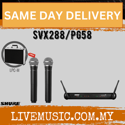 Shure SVX288/PG58 Dual Vocal Wireless System, SVX88 Dual Diversity Receiver & Dual PG58 Handheld Microphone with Free LPC-M Hard Case( SVX288-PG58 / SVX288PG58 )