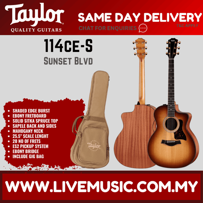 Sunset Blvd acoustic guitar with shaded edge burst top and tan soft case