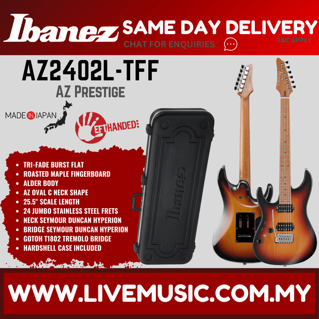 Ibanez Prestige AZ2402L Left-Handed Solidbody Electric Guitar MADE IN JAPAN - Tri-Fade Burst Flat (AZ2402L-TFF)