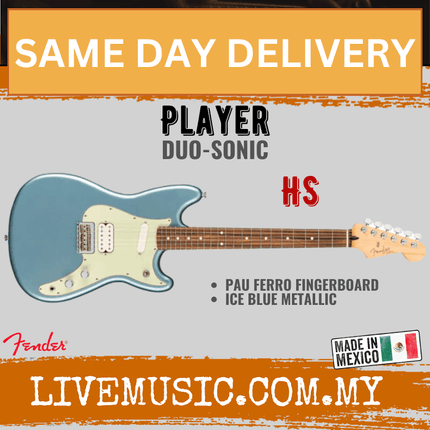 Fender Player Duo-Sonic HS Electric Guitar, Pau Ferro Fretboard - Ice Blue Metallic
