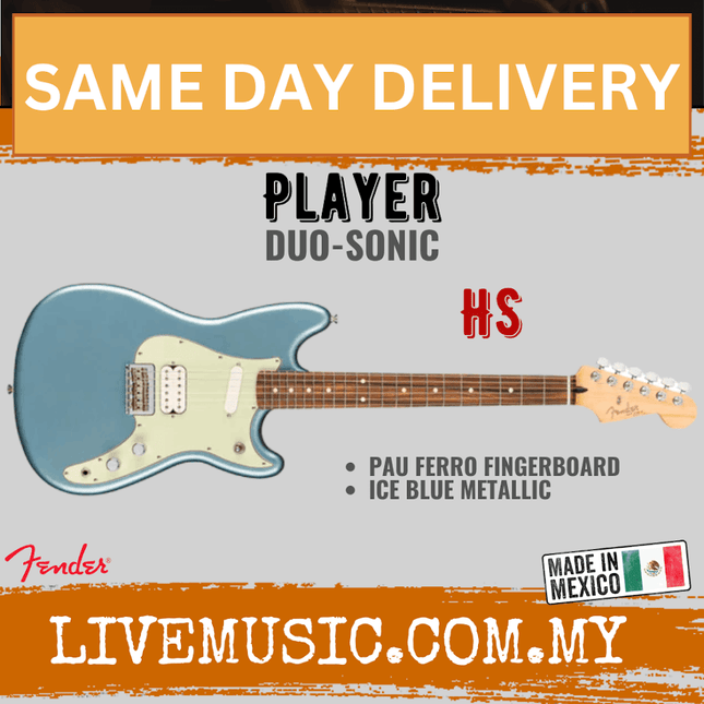 Fender Player Duo-Sonic HS Electric Guitar, Pau Ferro Fretboard - Ice Blue Metallic