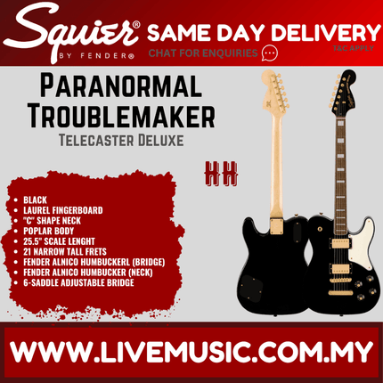 Squier Limited Edition Paranormal Troublemaker Telecaster Deluxe Guitar, Laurel FB, Black