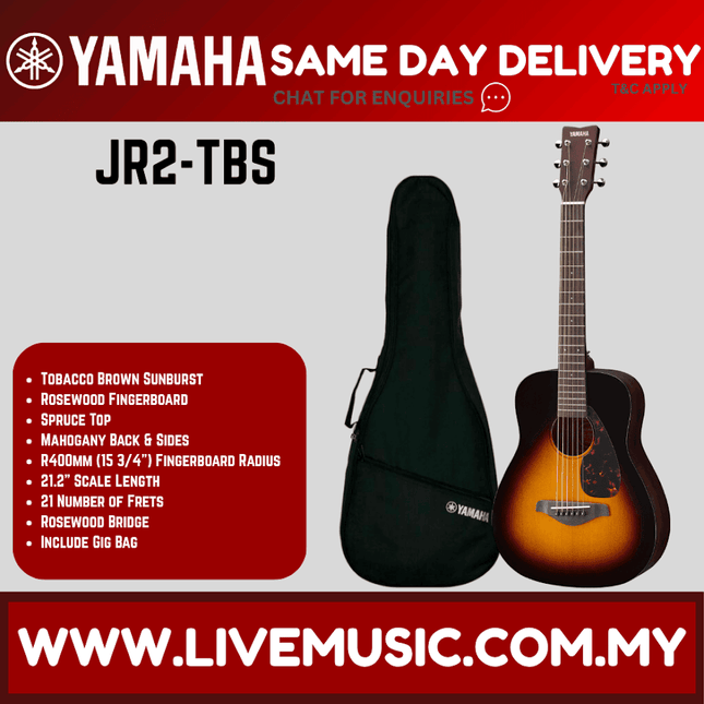 Yamaha JR2 3/4 Size Folk Beginner Acoustic Guitar for 8-12 years old -  T. Brown Sunburst (JR-2 / JR 2)