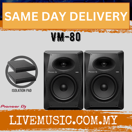 Pioneer DJ VM-80 2-Way Active Studio Monitor With Monitor Stand And Cable - Pair - Black ( VM80 / VM 80)