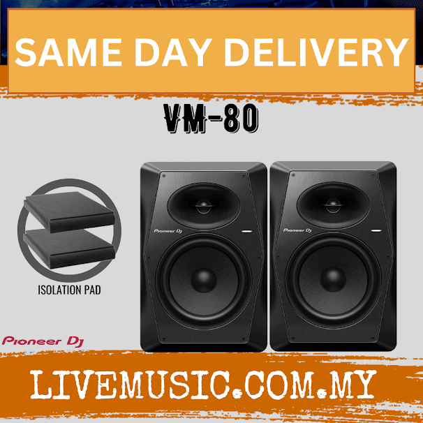 Pioneer DJ VM-80 2-Way Active Studio Monitor With Monitor Stand And Cable - Pair - Black ( VM80 / VM 80)